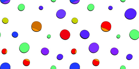 Multicolored doodle circles with shadows. Funny cartoon colored seamless pattern.