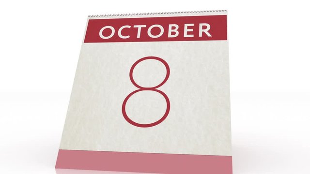 October 8 date. calendar change to October 8 animation