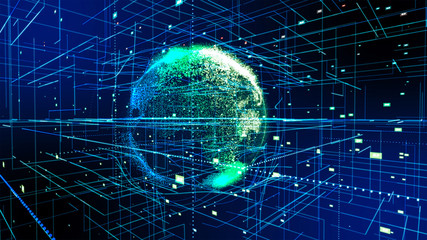 Connection Around Earth, Theme Background with Light Effect. abstract technology background 3d rendering