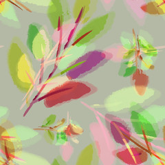 Watercolor leaves seamless pattern. Hand painted floral background.