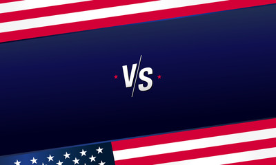 Versus logo VS letters for sports and fight competition with USA flag. MMA, UFS, Battle, vs match, game concept competitive vs with star elements. Dark blue background vector illustration