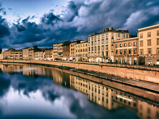 Lungarni of Pisa at night, Tuscany, Italy