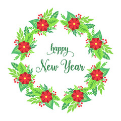 Celebration happy new year, with elegant style red wreath frame. Vector