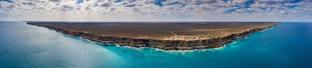 Panoramic aerial view of the sea cliffs at the Great Australian Bight, some of the longest unbroken...