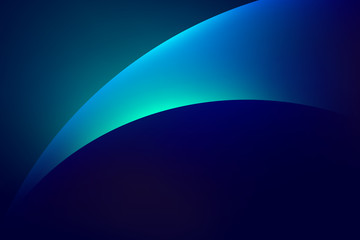 Abstract light blue green curve graphic on dark background, copy space composition.