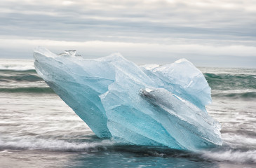 Blurred long exposure view of Icebergs moving in Jokulsarlon Lagoon, Iceland