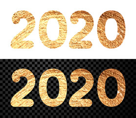 Happy New Year 2020 sign with golden shiny letters.