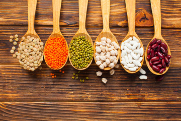 Healthy food vegetarian background. Various organic legumes