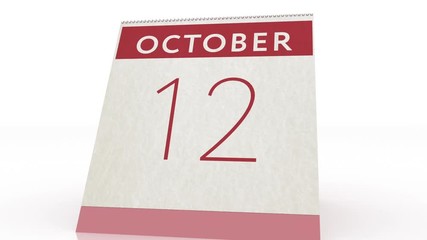 October 12 date. calendar change to October 12 animation