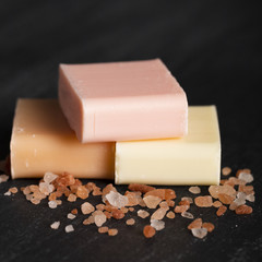 Close-up various soap type on table