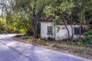 Old house in Chernobyl town located in Chernobyl exclusion area in Ukraine