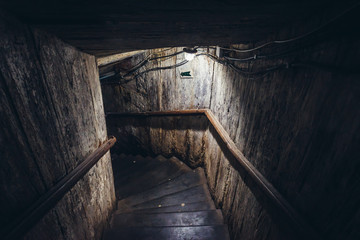 Wooden stairs in Cacica Salt Mine in Romania