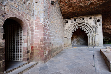 Mozarabic gate and gothic chapel of San Victorian,Cloister of Old Monastery of San Juna de la Pena, Huesca province, Aragon, Spain