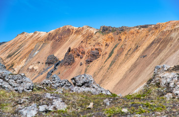 Obraz premium Mountains and rocks of Landmannalaugar, Iceland on a sunny day
