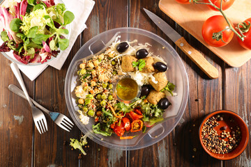 vegetariand food with salad and falafel