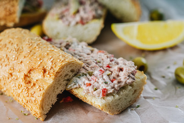 Tuna Salad Sandwiches And Green Olives