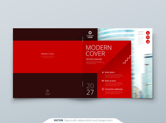 Square Cover template. Square Red template for brochure, banner, plackard, poster, report, catalog, magazine, flyer etc. Modern rectangle shape abstract background. Creative brochure vector concept