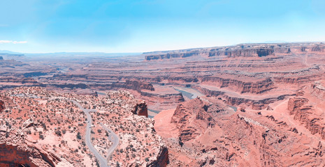 Aerial view of beautiful Dead Horse State Park in Canyonlands at sunset