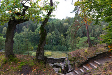Details of the impregnable medieval rock castle Sloup from the 13th century in northern Bohemia, Czech Republic