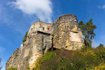 Details of the impregnable medieval rock castle Sloup from the 13th century in northern Bohemia, Czech Republic