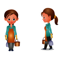 Maid with two poses - Cartoon Vector Image