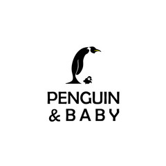 Penguin and baby Logo design vector template Negative space style.