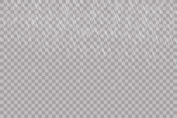 Rain transparent template background. Falling water drops texture. Nature rainfall on checkered background.