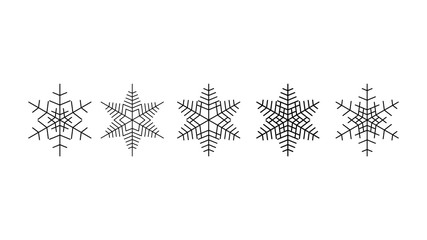 Vector big set of black Snowflakes design element on white background. Different designs.
