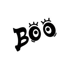 Boo. Black lettering boo. Stylized lettering for the holiday of Halloween. Isolated object on a white background.