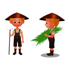 Farmer carrying Grass - Cartoon Vector Image