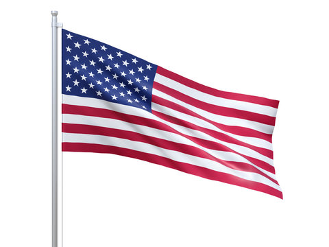 United States flag waving on white background, close up, isolated. 3D render