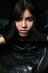 Fashion portrait of young beautiful teen girl posing outdoor. No Plastic concept