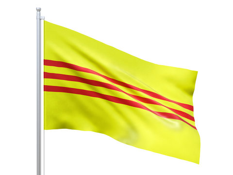 South Vietnam flag waving on white background, close up, isolated. 3D render