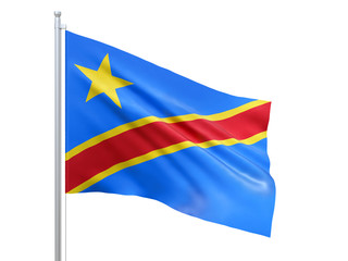 Congo flag waving on white background, close up, isolated. 3D render