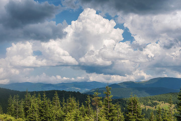 Summer landscape in the Carpathian mountains. View from the mountain peak Hoverla. Ukrainian mountain Carpathian Hoverla, view from the top.
