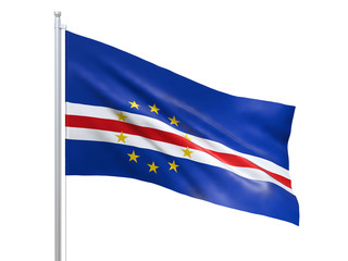 Cape Verde flag waving on white background, close up, isolated. 3D render