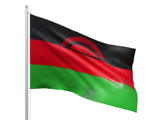Malawi flag waving on white background, close up, isolated. 3D render