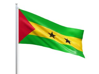 Sao Tome and Principe flag waving on white background, close up, isolated. 3D render