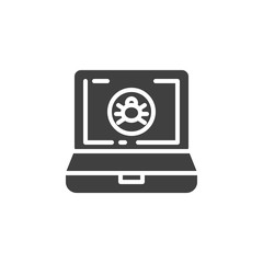 Computer virus vector icon. filled flat sign for mobile concept and web design. Infected laptop with virus bug glyph icon. Symbol, logo illustration. Vector graphics
