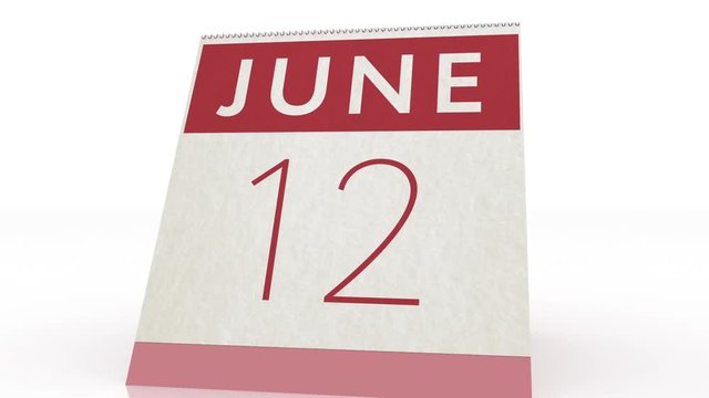 June 12 date. calendar change to June 12 animation