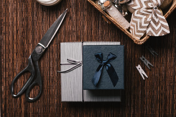 Christmas Background with Christmas decoration and Gifts