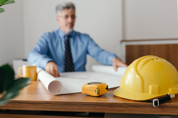 civil engineer working in his office