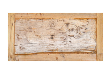 Old wood sign plank isolated on white background with clipping path