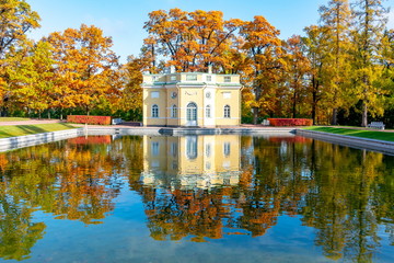 Fototapeta na wymiar Upper bath in Catherine park in autumn, Tsarskoe Selo (Pushkin), St. Petersburg, Russia