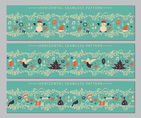 Christmas vector horizontal seamless border  set - 295058119