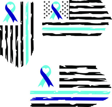 US Flag Awareness Ribbon - Suicide Prevention  Awareness Blue American Distressed US Flag 