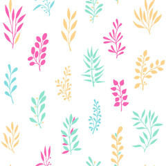 Vector Cute Seamless Branch Pattern on White Background.