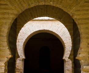 Fototapeta na wymiar Arco de herradura de la entrada al Alcazar. Jerez de la Frontera. Provincia Cadiz. Andalucia. España