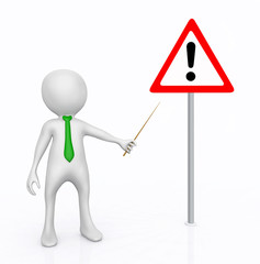 3D Figur als Fahrlehrer mit Verkehrsschild Allgemeine Gefahrenstelle