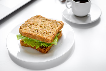 concept of lunch in officeat work top view